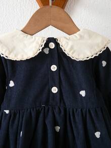 Baby Girl Heart-Shaped Embroidered Casual Lace Patchwork Dress - Navy Blue - View 8