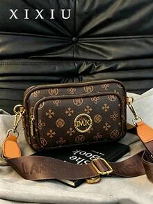 New Fashion Classic Versatile Solid Color PU Waterproof Fabric Rhombus Design Vintage Metal Decor Square Shoulder Bag - Coffee - View 13
