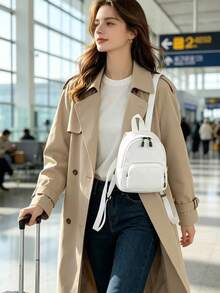 Mini Solid Color Canvas Fabric Fashion Versatile Simple Mini Backpack Shopping Travel Coin Purse Phone Bag - White - View 4
