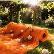 High Quality Orange Sheer Net Fabric Roll - Wrinkle Resistant Polyester Tulle For Wedding Arch, Doorway Curtain, Balcony Decoration, Craft Projects And Festive Gift Packaging - View 4