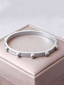 Ashenrae 1pc Minimalist 18K Gold Plated Stainless Steel Bracelet With Semi-Circular Decor, Unisex Jewelry Accessory - Hemispherical Decoration - View 14