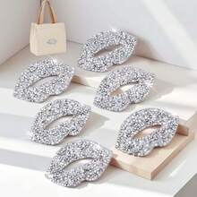 6pcs Hot Melt Glue Shiny Rhinestone Lip Stickers - Red & White Heat Transfer Glossy Lip DIY Decals, Suitable For Clothing, Hats, Jackets, Bags, Blankets - Charming Lip-Shaped Rhinestone Stickers For Parties, Costumes And Unique Gifts - A - View 3