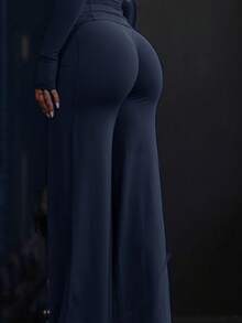 High-Waist Soft Wide-Leg Pants, Slimming And Flattering, Non-See-Through, Suitable For Yoga, Summer Casual Sports And Autumn Wear - Navy Blue - View 8