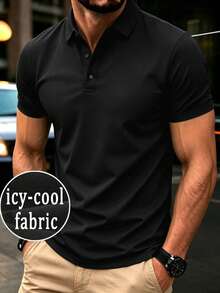 Men's Summer Ice Silk Quick-Dry Cool-Touch Polo Shirt, Business Thin Short Sleeve T-Shirt, Casual Elastic Solid Color Top Sports - Black - View 2