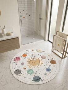 1pc Planet Carpet, Cute Style, Faux Cashmere Round Rug, Soft And Fluffy, Home Decor, Room Decoration, Home Supplies, Doormat, Living Room Carpet, Kitchen Mat, Bedroom Decor, Bathroom Mat, Easy To Clean - Planet - View 5