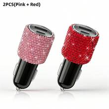 1个闪亮水钻车载充电器，快速充电，USB/AC车载手机充电器，心形LED显示屏水钻车载充电器适配器，快速充电，支持手机、行车记录仪、GPS等设备，手工制作，是节日/生日送给男士和女士的理想礼物 - 彩色 - 查看 47