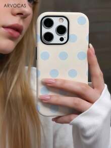 Light Pink Background Light Blue Polka Dot 2-In-1 Phone Case (PC Hard Shell Outer + TPU Inner Layer, Matte/Scratch Resistant Wear-Resistant Daily Use Gift) - Phone Case, Phone Protective Cover, Matching Phone Case - Compatible With IPhone 11 12 13 14 15 16 16e 17 18 Pro ProMax Air Galaxy S26 S25 - Matte Magnetic - View 6