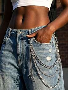 1pc Star Decoration Punk Waist Chain Pants Chain Accessories Hip Hop Jewelry Pants Chain Suitable For Daily Matching Use - Silver - View 1
