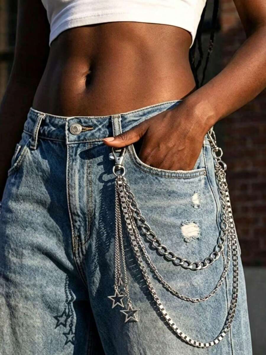 1pc Star Decoration Punk Waist Chain Pants Chain Accessories Hip Hop Jewelry Pants Chain Suitable For Daily Matching Use - Silver - View 1