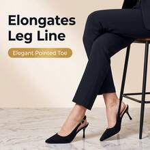 Women's Black Suede Pointed Toe Stiletto Heel Slingback Pumps With Metal Buckle, Elegant High Heels Suitable For Daily, Office, Party, Closed Toe Backless Sandals - Black - View 5