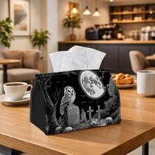1pc Gothic Owl & Full Moon Tissue Box Cover - Multi-Functional Napkin Holder, Suitable For Home, Car, Party Decoration - Decorative Tissue Storage Box With Gothic Night Scene, Compatible With Tissues/Rolls/Facial Tissues, Can Be Used As Bedside Table Storage - Multicolor - View 3