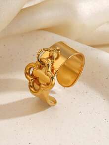 1pc Stainless Steel Fashion Casual Entertainment Clover Pendant Ring Suitable For Women's Daily And Party Wear - Multicolor - View 5