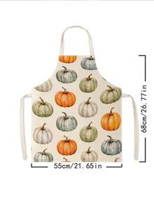 1pc Thanksgiving Pumpkin Maple Leaf Mushroom Pattern Apron, Can Be Used As Kitchen And Dining Room Attire For Cooking, Baking And Gardening, Suitable For Thanksgiving Autumn Harvest Festival Decoration - Multicolor - View 3
