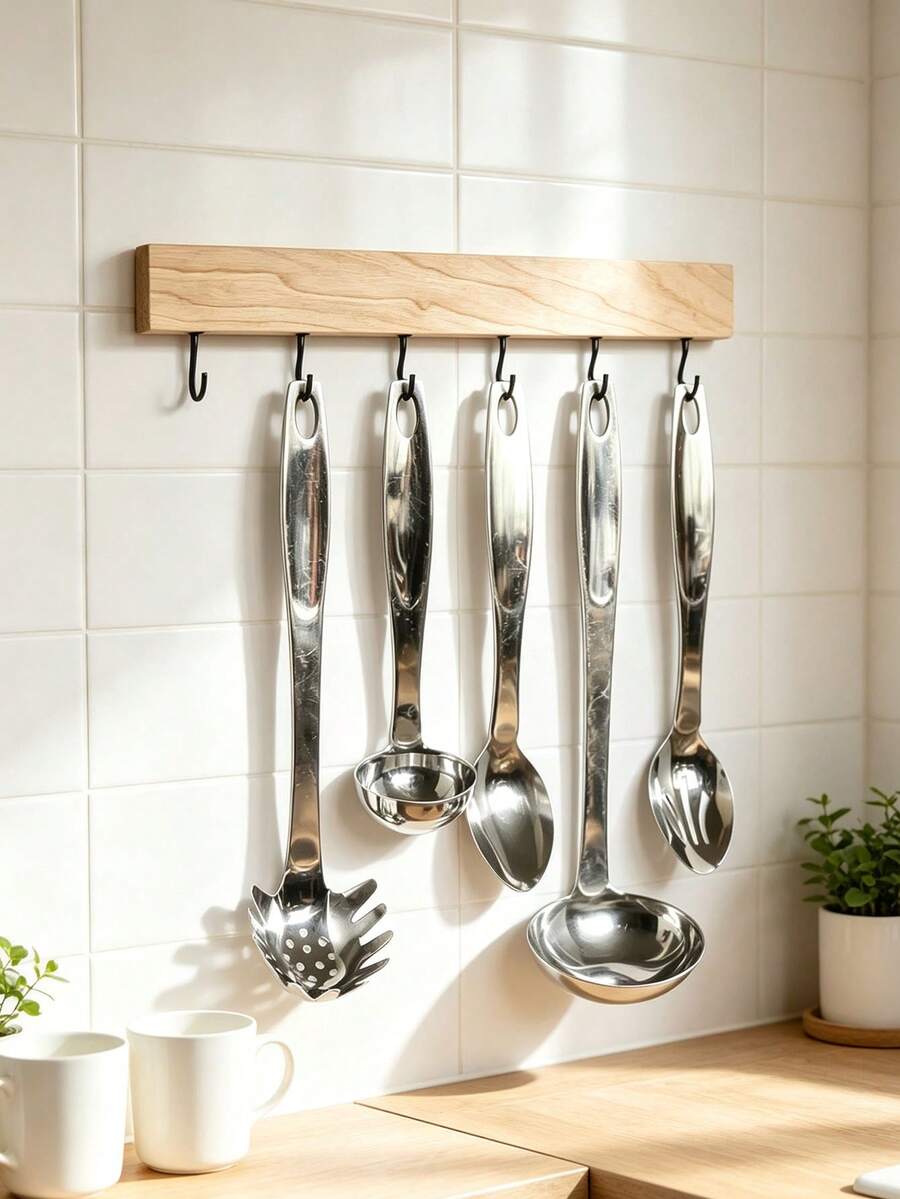 Wall-Mounted Kitchen Utensil Rack/Wooden Wall-Mounted Spoon Holder, Rustic Kitchen Decor, Wall-Mounted Kitchen Storage - View 1