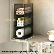 1Pc Minimalist Stackable Metal Mesh Cabinet Storage Shelf, 2 Neutral Matte Black & White Hollow Grid Organizer With Smooth Matte Metal Finish, Slim Vertical Silhouette Fits Standard Kitchen Cabinets - Multicolor - View 9