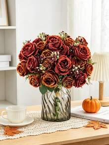 1/3pcs Artificial Peony Silk Ball Bouquet Artificial Rose Fake Flowers, Suitable For Spring/Autumn Decoration, Wedding, Home, Restaurant, Kitchen, Back To School Season, Outdoor Decoration, Autumn Decoration - Orange - View 7
