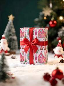 2/1 Roll Of Christmas Gift Wrapping Paper Featuring A Gingerbread House Theme; Made Of Coated Paper; Dimensions: 43 Cm X 300 Cm; Suitable For Christmas Gift Wrapping, Party Decorations, And Holiday Gifting. - A - View 4