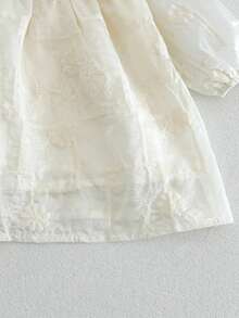 1pc Baby Girl Lace Peter Pan Collar Long Sleeve Soft Dress - Beige - View 5