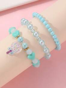 3pcs/Set Girls Colorful Beaded Bracelets, Cartoon Pendant Bow Tassel Bracelet Set, Suitable For Daily Decoration And Gift Giving - Multicolor - View 9