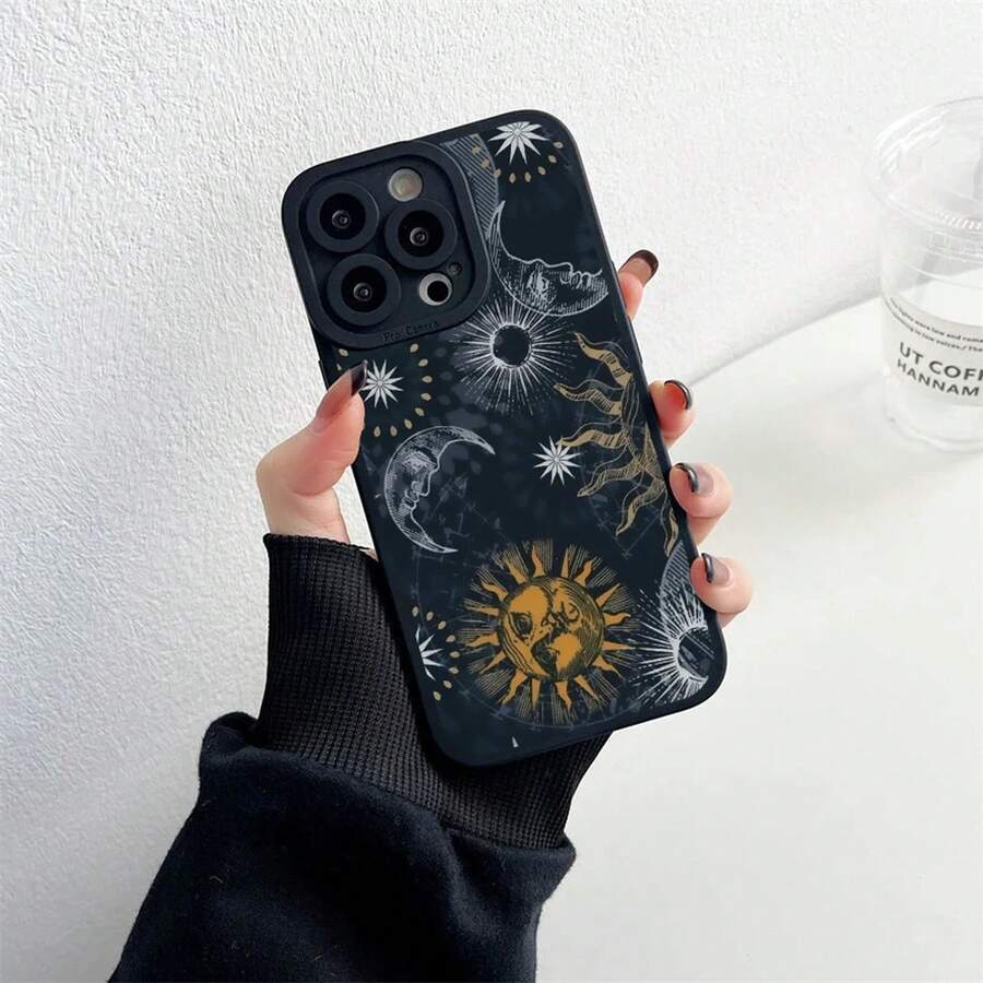 Funny Sun Moon Face Silicone Phone Case For IPhone 14 Pro Max Plus 13 12 Pro Max 11 XS X XR SE2 7 8 Plus Soft Back Cover Fundas - T-Black SHRY 7 - 查看 1