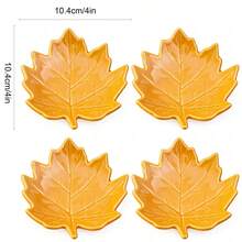 4pcs/Set 4-Inch Autumn Maple Leaf Shaped Ceramic Spoon Rest, Autumn Tableware Spoon Holder, Coffee Bar Decor Tray, Thanksgiving Halloween Home Decor Gift - View 3