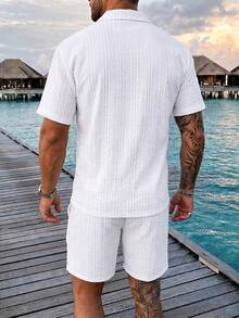 Men's Polo Shirt Set, Knitted, Casual, Mature, Daily Wear - White - View 2