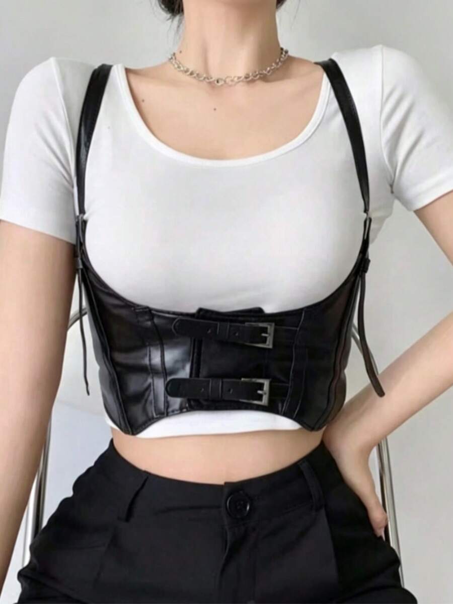 1pc European & American Gothic Style Women's Suspender Vest Corset Waist Cincher - Black - View 1