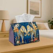 1pc Exotic Folk Art Tissue Box (Double Elephant & Floral Pattern), Available In 2 Sizes, Durable Napkin Holder For Car, Kitchen, Restaurant, Home Decor, Decorative Desktop Party Tissue Box, Holiday Decoration, Suitable For Bedroom, Living Room And Outdoor Gatherings - Multicolor - View 5