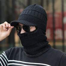 1 pieza Pasamontañas Máscara Facial Completa, Pasamontañas a Prueba de Viento para Invierno, Calentador de Cuello, Máscara Facial Transpirable a Prueba de Frío, Máscara de Esquí, Deportes al Aire Libre, Gorro de Punto de Felpa Grueso y Cálido para Invierno, Unisex, Adecuado para Uso al Aire Libre o Ciclismo (Color del Forro del Gorro Aleatorio) - A - Ver 14