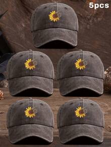 1pc Unisex Outdoor Casual Adjustable Sunflower Printed Baseball Cap - Coffee Brown - View 7