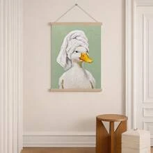 1pc Funny White Duck Wearing Head Towel Wall Art Canvas Poster Prints Oil Painting Artwork Picture Giclee Print Cute Animal Bathroom Restroom Bedroom Green Background Home Decoration Decors Unframed/Framed/Wooden Hanging - Pattern - View 3