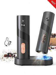 CLITON 頂級電動鹽與胡椒研磨器，單手自動研磨，附LED燈與發光充電底座，3種選擇：單個內置電池組、2件組內置電池組、充電底座禮盒組，廚房小工具，理想的節日與喬遷禮物 - 彩色 - 查看 12