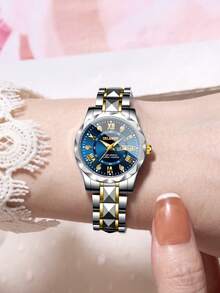Jam Tangan Wanita Hadiah Fashion Kasual Berhiaskan Berlian Imitasi, Dial Angka Romawi, Jam Tangan Gelang Kuarsa Elegan (1 buah/Set) Kotak Jam Tangan Tidak Termasuk - MultiWarna - View 3