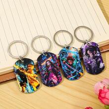 1 pieza Llavero con etiqueta impresa a color de Demon Slayer de anime, anillo de metal de acero inoxidable, colgante para bolso, regalo para fans - Multicolor - Ver 7