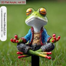 1pc 2D Acrylic Zen Meditation Frog Garden Ornament, Cute Frog Sculpture For Flower Pots And Outdoor Soil Decoration, Low Maintenance And Decorative - A - View 4