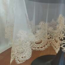 1件裝 聚酯纖維咖啡棕色網格蕾絲刺繡桌巾，鄉村浪漫花園風正方形桌布，適用於廚房、餐廳、派對及室內外節慶裝飾 - 金色 - 查看 6