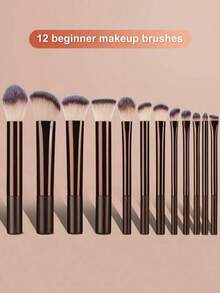 12pcs Professional Soft Bristle Long Aluminum Handle Makeup Brush Set, Including Soft Foundation Brush, Eyeshadow Brush, Eyebrow Brush, Blending Brush, Highlighter Brush, Concealer Brush, Suitable For Daily Use And Travel, Great Gift For Makeup Tool Accessories, Store The Full Set Of Makeup Brushes In A Makeup Bag, Pair With Daily Outfits For Back To School, Essential For Halloween Outfits And Holiday Dressing. - Coffee Brown - View 1