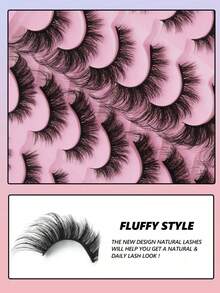 14 Pairs Fluffy Lightweight Strip False Eyelashes, Soft Flexible Black Eyelash Band, Soft Lightweight Synthetic Fiber, Reusable 3D Voluminous Eyelashes, Bold Natural Makeup Effect, Suitable For Daily Makeup, Date, Birthday Party, Nightclub And Studio Photography - Black - View 3