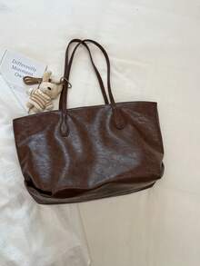 Dedoo Tas Tote Bahu Kulit Lembut Warna Polos, Tas Tangan Minimalis dengan Tali Panjang untuk Sehari-hari, Cocok untuk Kantor dan Perjalanan, Kapasitas Besar, Ransel Pelajar, Kampus Universitas - Coklat - View 5
