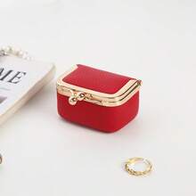 1pc Solid Color Gold Trim Litchi Grain PU Leather Jewelry Coin Earphone Storage Mini Pouch With Gold Ball Snap Button Closure, Sweet Vintage Style, Travel Commute Daily Carry Bag For Girls - Multicolor - View 16