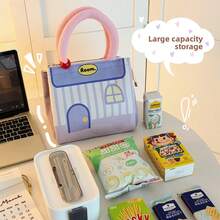 1 buah Tas Bekal Makan Siang Portabel Berinsulasi Kapasitas Besar, Tas Bekal Persegi Panjang Motif Rumah Lucu dan Estetis, Hadiah Natal, Tas Bekal Musim Dingin untuk Sekolah, Kerja, Liburan, dan Pelajar yang Dapat Digunakan Kembali - MultiWarna - View 2