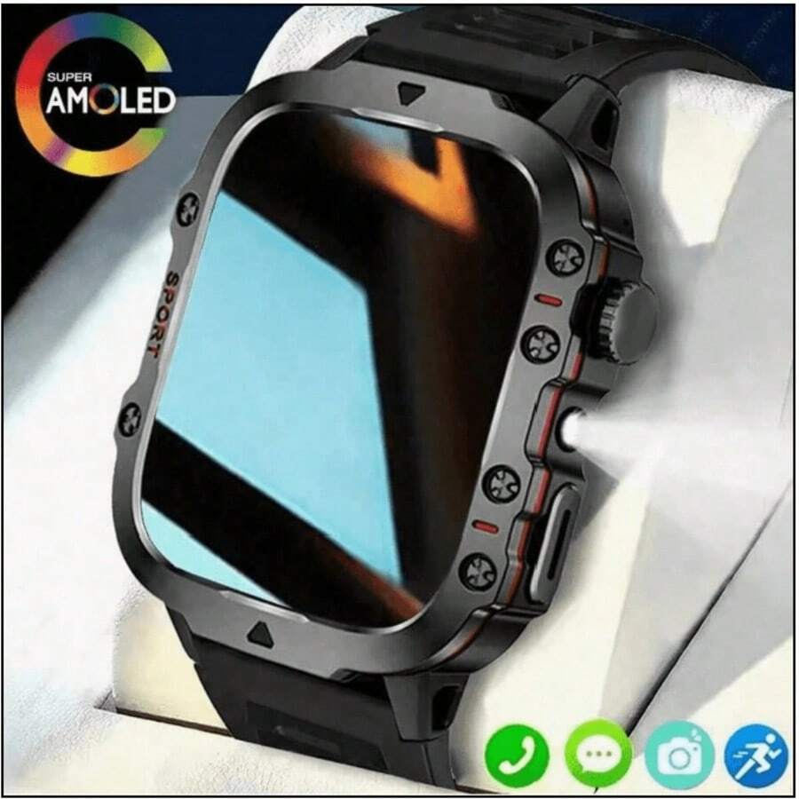 SIMSONLAB 1pc Unisex HD Touchscreen Outdoor Silicone Strap Smartwatch, Message Notification, Fitness Tracking, Calorie & Distance Tracking, Music Control, Remote Camera, Compatible With Smartphone, Sporty Outdoor Activity Smartwatch