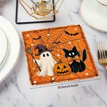 20Pcs Vintage Halloween Disposable Paper Napkins, 2-Ply Witch Ghost Pumpkin Print Dinner Napkins, Halloween Party Table Decor, Kitchen & Dining Table Supplies - Multiple Styles - View 7