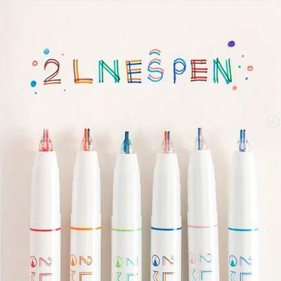 6 piezas de marcadores de doble punta de colores, bolígrafos fluorescentes lindos para Bullet Journal, bolígrafos de contorno, efecto 3D de doble línea vibrante, de una sola punta, perfectos para arte, oficina y proyectos escolares, especializados para carteles dibujados a mano