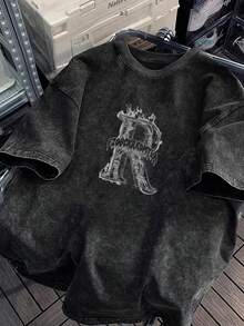 [24h Versand aus DE/FR/ES] Herren 100% Baumwolle Schwarzes Vintage-Washed Rundhals-T-Shirt, Locker geschnittenes Kurzarm-Sommer-Freizeit-Oberteil, Weich und atmungsaktiv für den täglichen Layering-Look, Stoff o - A - Übersicht 1
