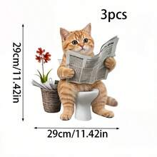 1/3/5pcs Funny Cat Toilet Tank Stickers, Cute Tabby Cat Reading Newspaper On Toilet Design, Self-Adhesive Peel And Stick PVC Wall Decals, Humorous Bathroom Wall Stickers - Cat Reading Newspaper - View 8