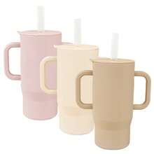 Silicone Large Capacity Straw Cup With Handle, Kids Anti-Drop Learning Cup, INS Macaron Solid Color Portable Water Cup - Multicolor - View 2