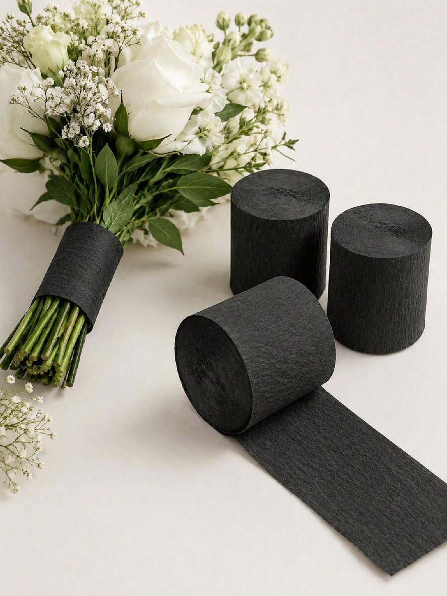Black Crepe Paper, Thickened Handmade Crepe Paper Ribbon, Suitable For DIY Floral Arrangement, "Trick Or Treat" Gift Bags, Halloween Party Decoration, Wedding And Birthday Backdrop, And Packaging Material - Multicolor - View 1