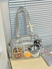 Japanese Harajuku Style Cute Anime Card Badge Girls Student Versatile Handbag Backpack Crossbody Bag - Silver - View 12
