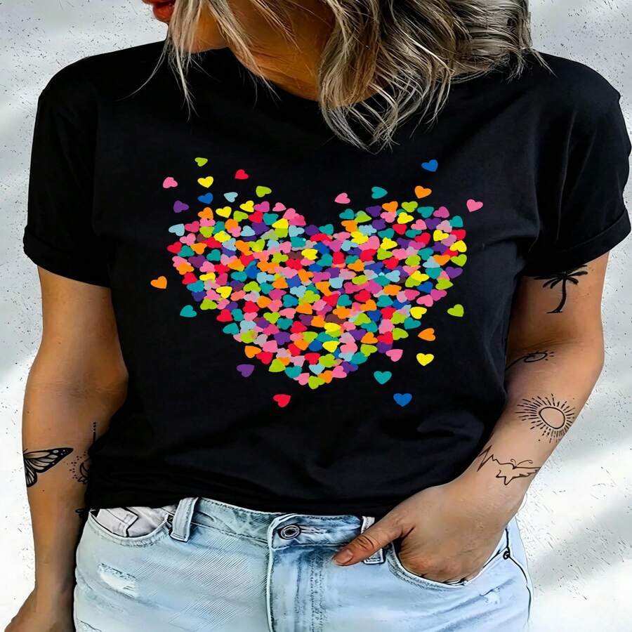 Retro Floral Skull, 100% Cotton, Oversized Soft Breathable, Casual Crewneck Short Sleeve Top, Summer Vibes, Edgy Aesthetic, Streetwear, Romantic, Flower Lovers - 黑色 - 查看 1